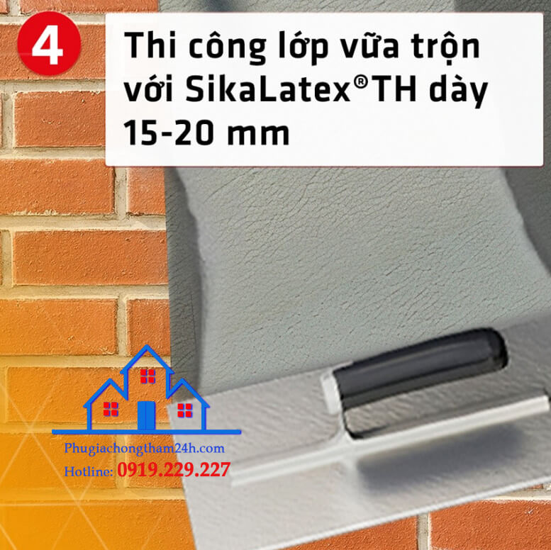 Bước 4 thi công lớp vữa trộn với Sika Latex chống thấm