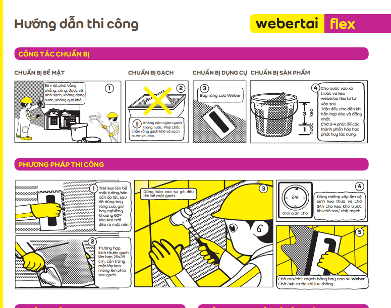 Hướng dẫn thi công keo dán gạch Weber tai Flex