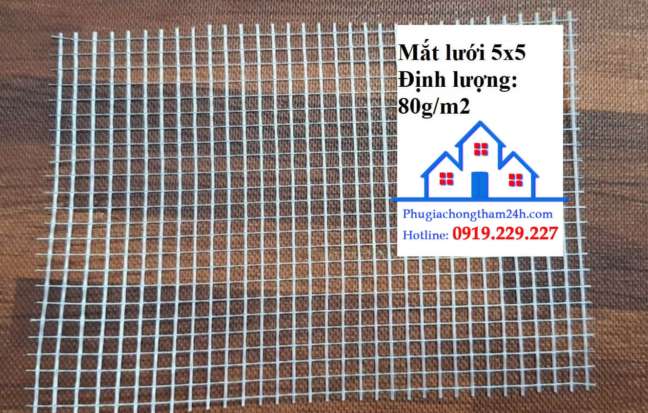 Lưới thủy tinh 5x5 mm định lượng 80g/m2 chống thấm chống nứt